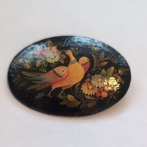 Vintage Russian Black and Gold Bird Brooch